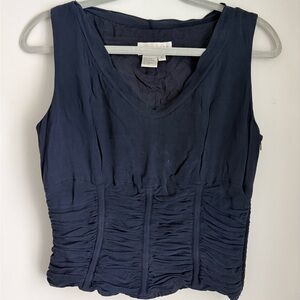 Doncaster Navy Silk Corset-Style Ruched Tank Top Size 6